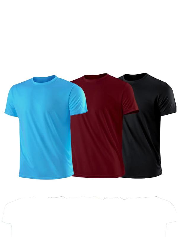 Men's Sports Tees, Breathable & Thin Quick Dry Solid Crew Neck Short Sleeve Loose Fit Fitness T-shirt, Men's Sportswear Clothing