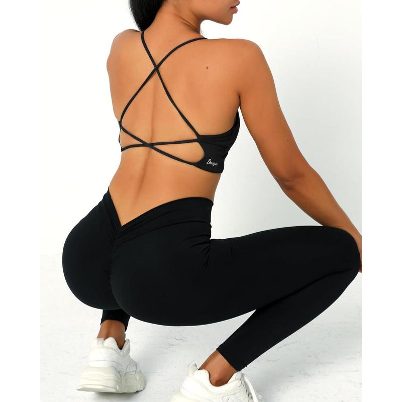 Backless Sports Bra Soft Workout Tops with Removable Padded Yoga Training Bras Strappy Going Out Top