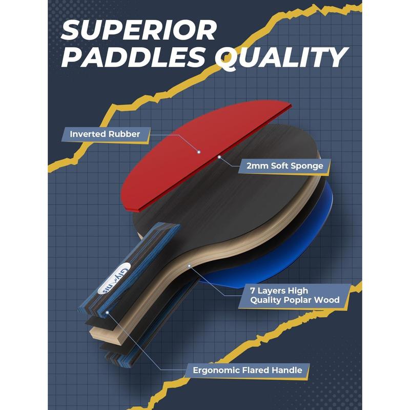 Glymni Ping Pong Paddles Set Table Tennis Rackets with Balls, Storage Case for Indoor Outdoor Table Tennis Paddle Game Accessories