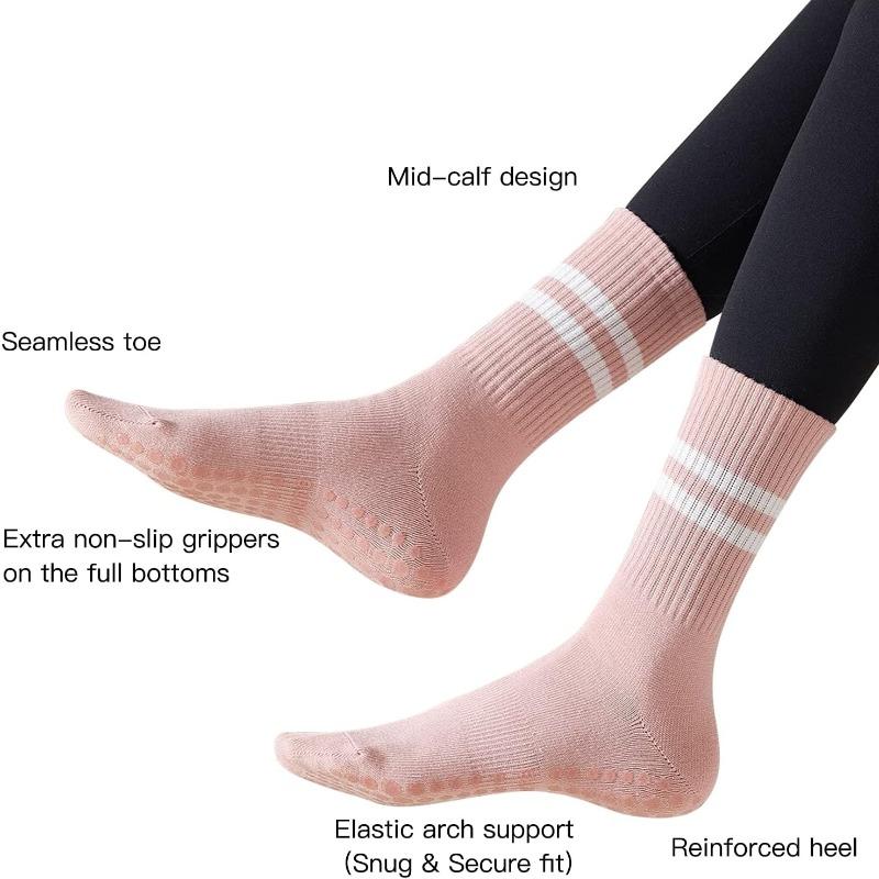 Pilates Socks with Grips for Women, Grippy Yoga Socks Cotton Mid-tube Non Slip Sticky Socks for Dance, Ballet