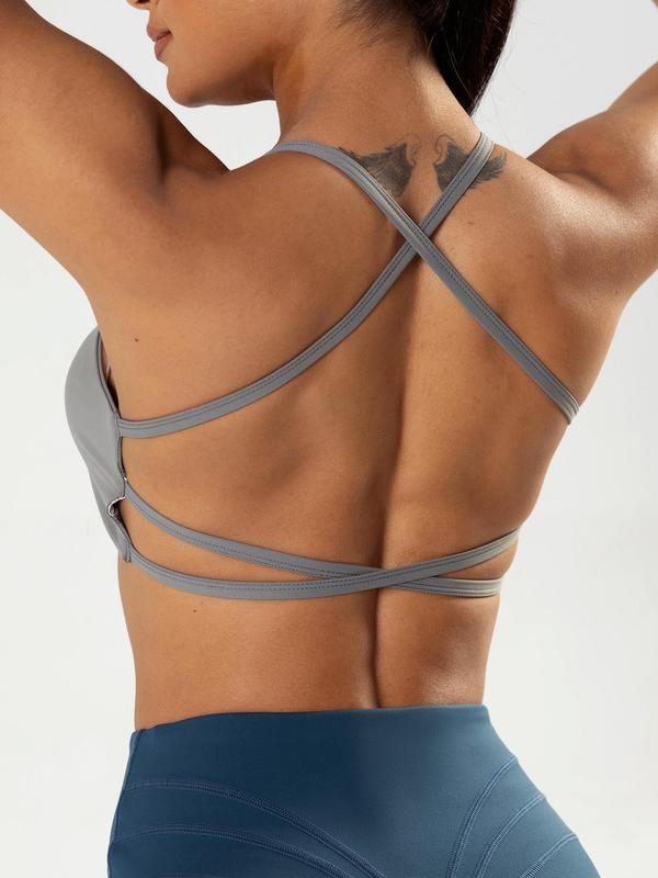 Women's Criss Cross Backless Sports Bra, Solid Color High Stretch Seamless Wireless Yoga Bra, Ladies Sportswear Clothing for Indoor Outdoor Wear