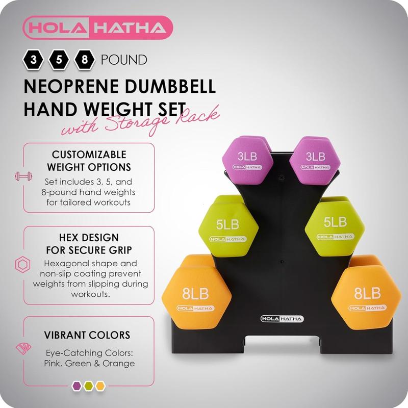 2, 3, 5, 8, and 10 Pound Neoprene Dumbbell Free Hand Weight Set with Rack, Ideal for Home Exercises to Gain Tone and Definition, Pastel