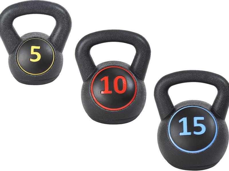 ​Wide Grip 3-Piece Kettlebell Exercise Fitness Weight Set, Include 5 lbs, 10 lbs, ​15 lbs​ and 20 lbs, Set of 3