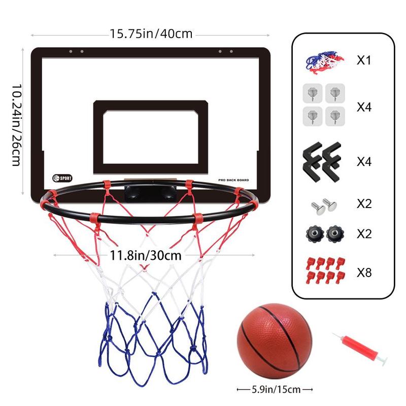 Wall Mounted Basketball Hoop with Mesh Net, Non-perforated Basketball Backboard, Basketball Hoop for Indoor Home Outdoor Sports