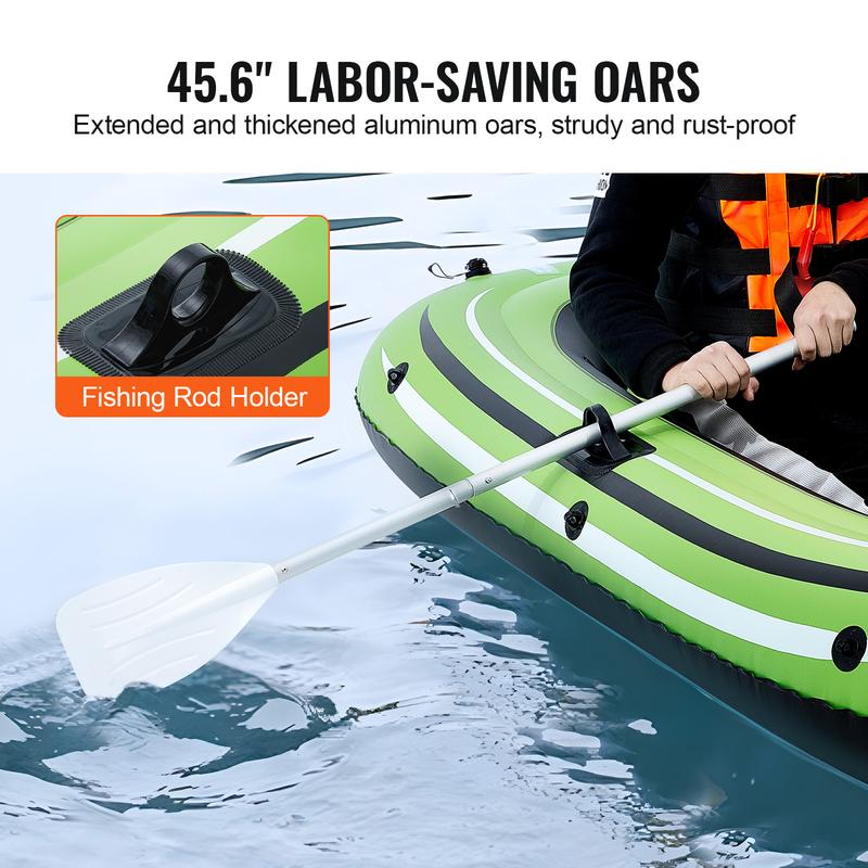 VEVOR Inflatable Boat, 2-Person Inflatable Fishing Boat, Strong PVC Portable Boat Raft Kayak, Includes 45.6 in Aluminum Oars, High-Output Pump and Fishing Rod Holders, 500 lb Capacity for Adults, Kids