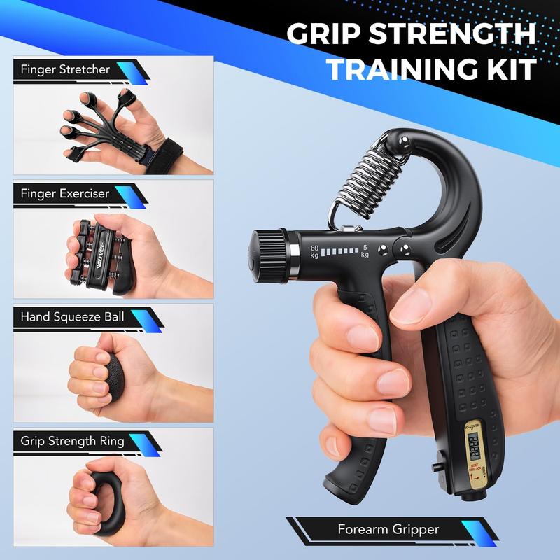 Forearm Strengthener Grip Strength Trainer Kit- Hand Gripper Strengthener 5 Pack with Grip Trainer Smart Counting, Finger Strengthener, Hand Extension Exerciser, Stress Ball and Grip Ring