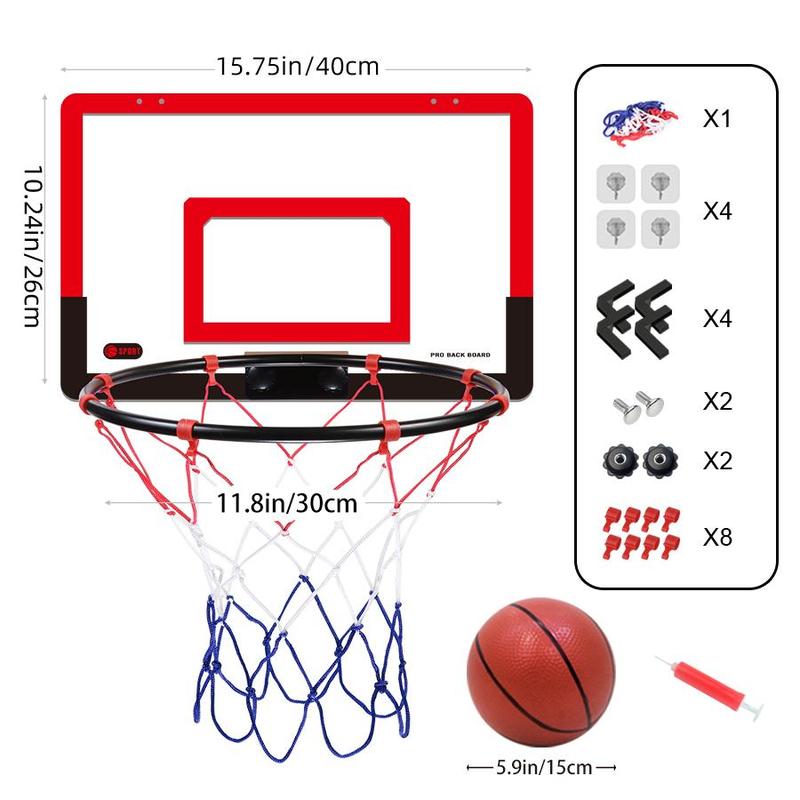 Wall Mounted Basketball Hoop with Mesh Net, Non-perforated Basketball Backboard, Basketball Hoop for Indoor Home Outdoor Sports