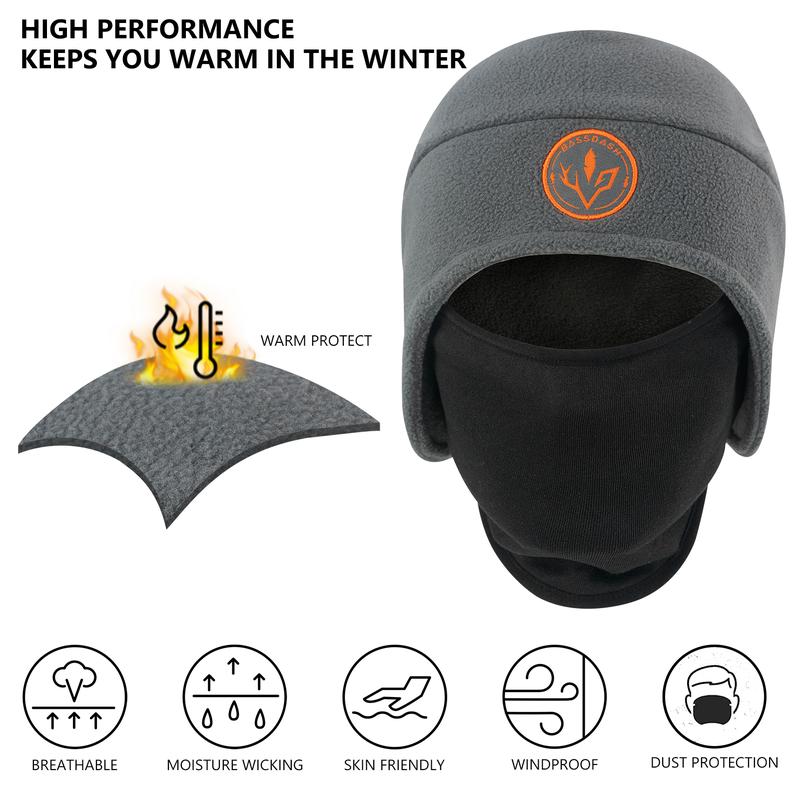 BASSDASH Soft Fleece 2-in-1 Hat with Ski Mask Ear Flap Fishing Hunting Beanie for Men Women Cold Weather