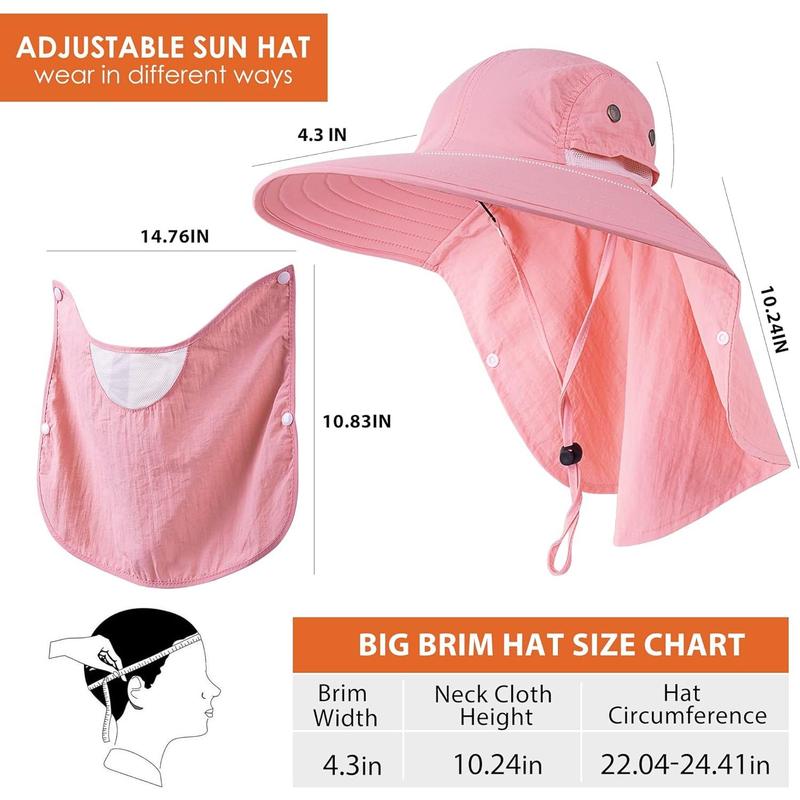 Mens Women Fishing Hat UPF 50+ Wide Brim Sun Hat with Face Cover & Neck Flap