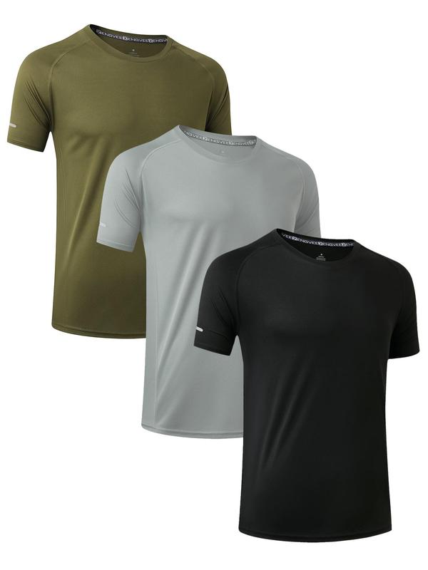 Men's Plain Round Neck Sports Tee, Sporty Quick Drying Breathable Short Sleeve T-shirt, Fall Outfits 2024, Back to School Outfits, Workout Tops, Gym Tops, Men's Sportswear, Gym Clothing