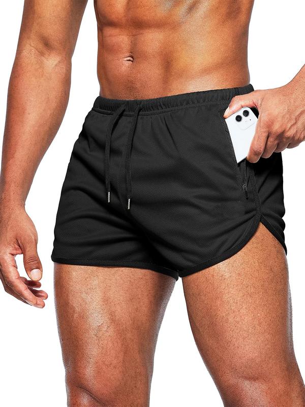 Men's Contrast Binding Drawstring Waist Track Shorts, Casual Zipper Design Pocket Elastic Waist Shorts for Summer, Breathable Men's Bottoms for Gym Workout Running, Summer Outfits 2024