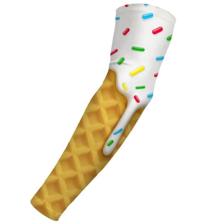 Sports Compression Arm Sleeve Pink Ribbon Cancer Awareness Vanilla Ice Cream Cone Sprinkles