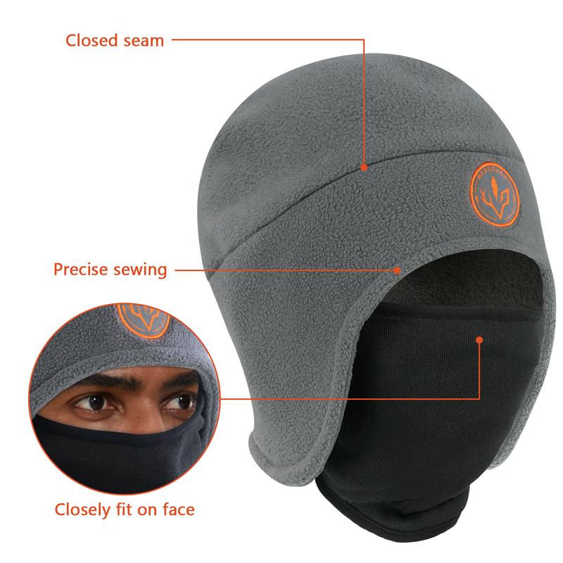 BASSDASH Soft Fleece 2-in-1 Hat with Ski Mask Ear Flap Fishing Hunting Beanie for Men Women Cold Weather