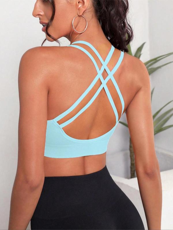 Women's Criss Cross Backless Sports Bra, Solid Color Breathable Comfortable Sports Bra, Ladies Sportswear for Indoor Outdoor Wear