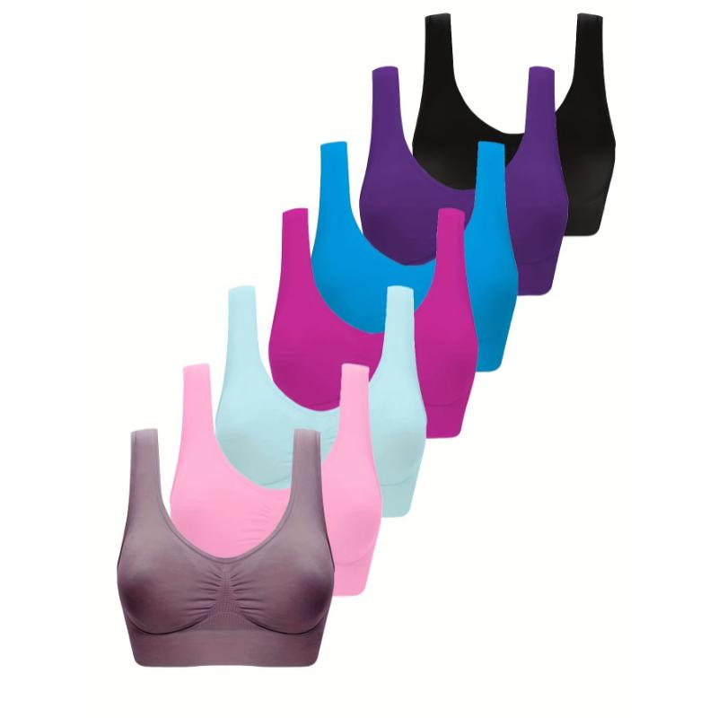 7pcs Wireless Sports Bras, Comfy & Breathable Running Workout Tank Bra Women's Lingerie  Underwear