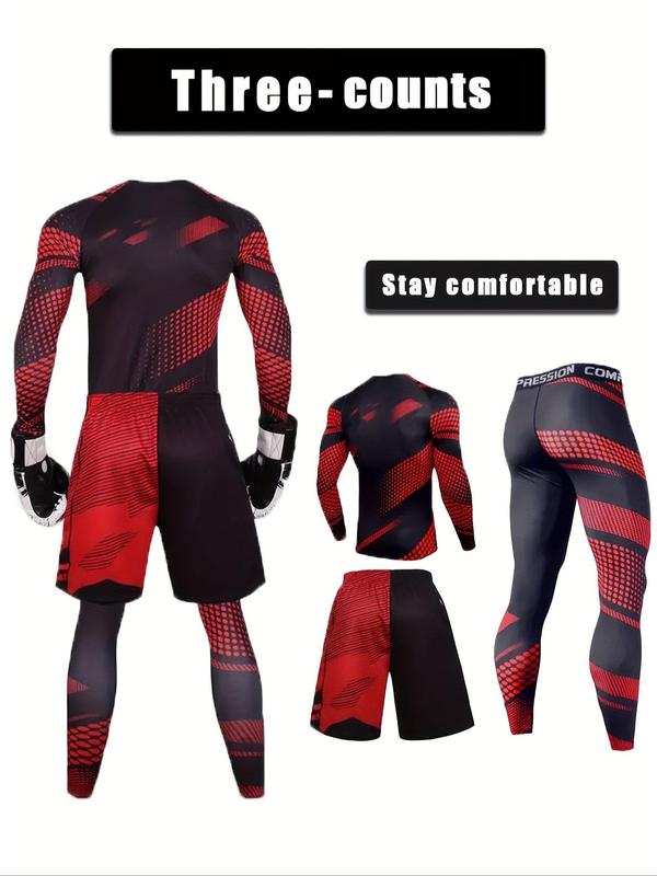 Men's Camo Print Long Sleeve Tee & Pants & Shorts Set, Comfortable Breathable Sports Outfits, Men's Sportswear Set for Gym Workout Running