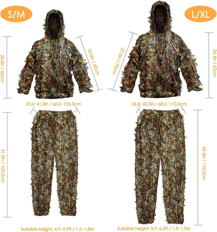 Ghillie Suit,  Adult 3D Leafy Camouflage Clothing, Ghillie Suit for Men, Camo Suit for Turkey Hunting, Hunting Suit for Outdoor Game and Halloween