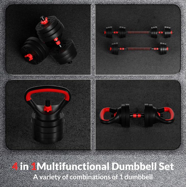 60LB 4-in-1 Portable Changeable Dumbbell, Barbell, and Kettlebell Set with Adjustable Weights