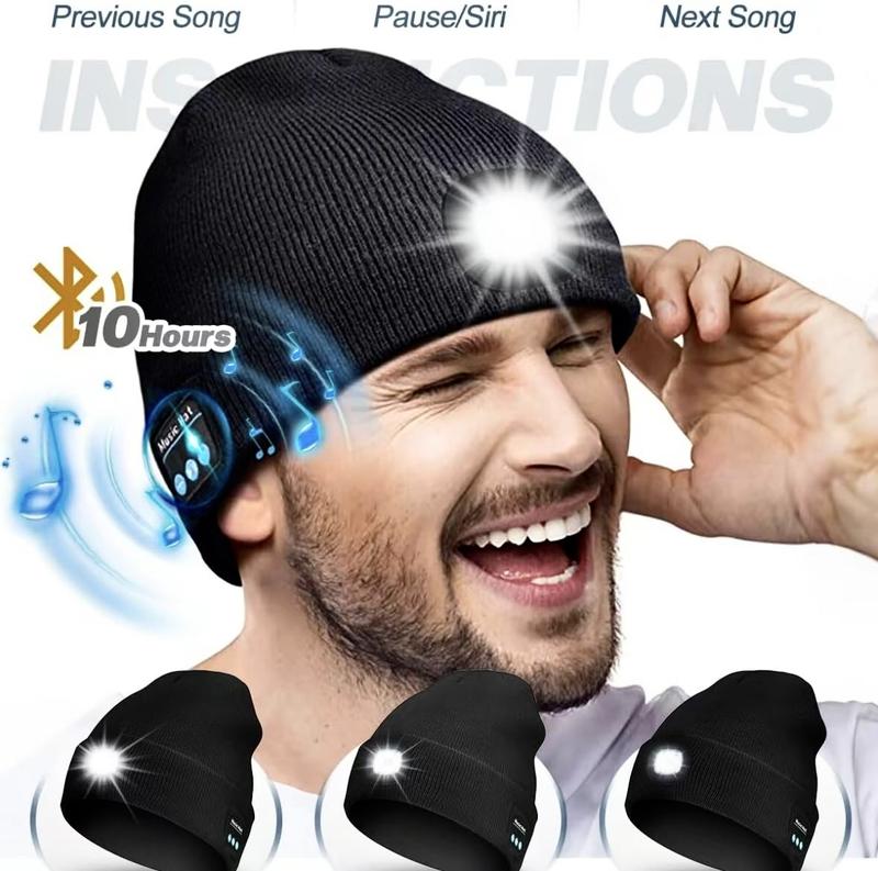 Bluetooth Beanie with LED Headlight and Removable Speakers, USB Rechargeable and Lightweight  warm Hat for Winter Outdoor Activities, Music, Calling, Sport, Unisex Christmas Birthday Gift