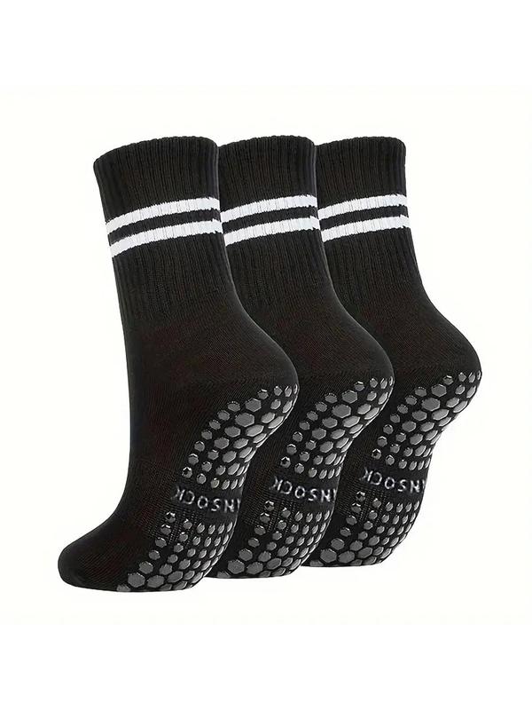 Women's Striped Print Athletic Crew Socks, Non-slip Grip Socks for Pilates, Pure Barre, Ballet, Dance, Workout, Athletic Socks for Women