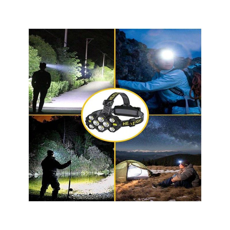 Headlamp Rechargeable, 22000 Lumen Bright 10 LEDs Head Lamp, 8+2 Modes Head Light With Red Light For Adult, Waterproof Head Flashlight For Outdoor Running, Hunting, Camping, Hiking