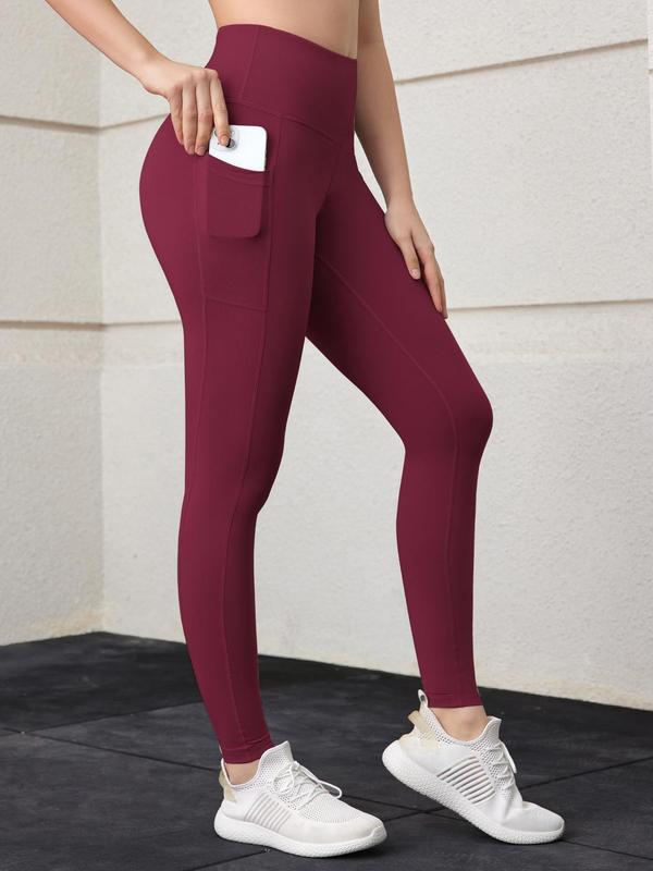 Sporty Women's Plain High Waist Pocket Sports Leggings, Solid Color Sport Skinny Pants, High Stretch Seamless Yoga Leggings, Ladies Sportswear for Indoor Outdoor Wear