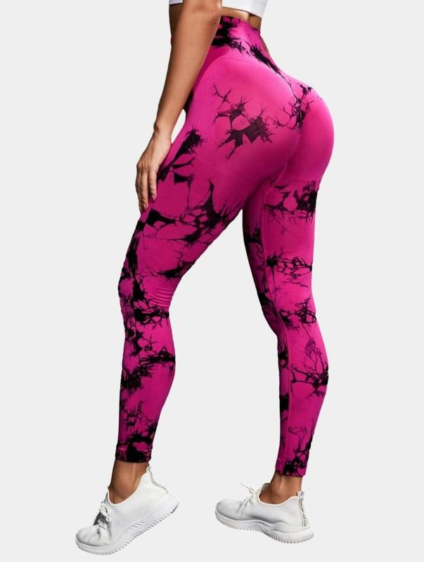 2 Pack Tie Dye Print High Waisted Workout Women Leggings, Scrunch Rear Lifting High Waist Tummy Control Yoga Gym Athletic Pants