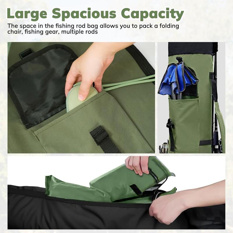 Fishing Rod Bag - Folding Fishing Reel Organizer Bag Pole Storage Bag Tackle Carrier - Large Capacity Fishing Bag Accommodate Fishing Gear & Equipment Gift for Father Boyfriend Family