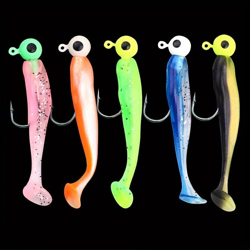 Silicone Fishing Lure Set, 25pcs 50pcs T Type Tail Double Color Fishing Lure with Round Head Hook & Portable Tackle Box, Professional Fishing Accessories