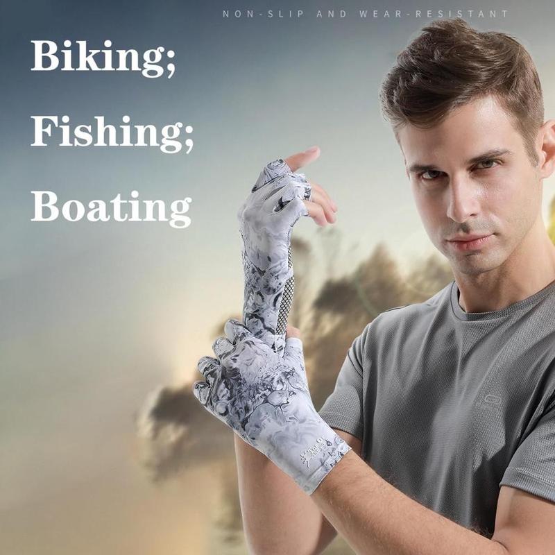 Marble Pattern Fishing Gloves, 1 Pair Sun Protection Gloves, Outdoor Sports Gloves for Men & Women, Kayaking, Boating