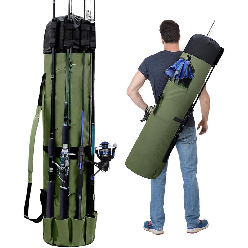 Fishing Rod Bag - Folding Fishing Reel Organizer Bag Pole Storage Bag Tackle Carrier - Large Capacity Fishing Bag Accommodate Fishing Gear & Equipment Gift for Father Boyfriend Family