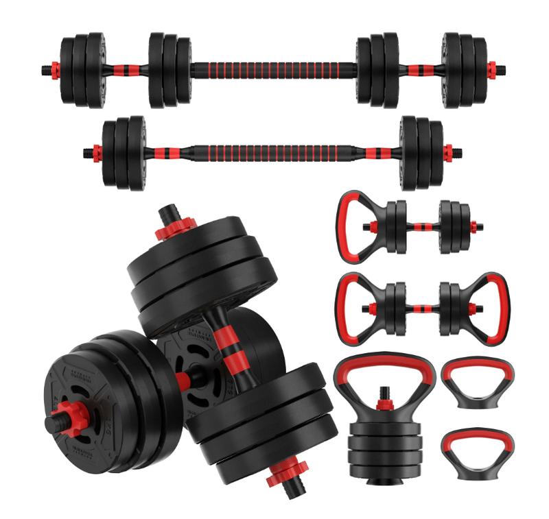 60LB 4-in-1 Portable Changeable Dumbbell, Barbell, and Kettlebell Set with Adjustable Weights