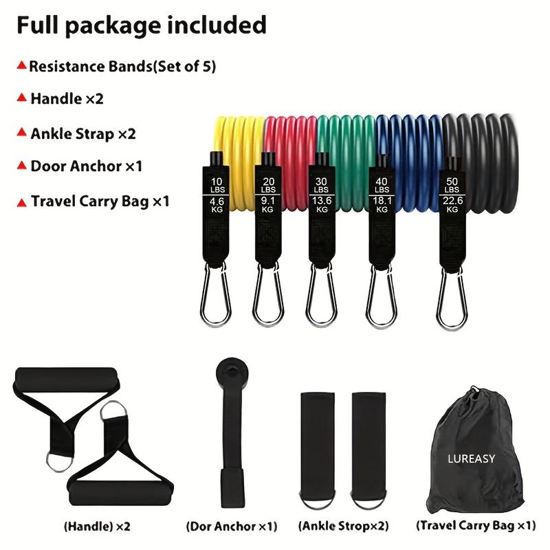 11-Piece Portable Resistance Bands Set - High-Intensity Home Gym Workout Kit, 150 Lbs Total, Durable & Versatile, with Door Anchor, Comfortable Handles, Carry Bag, and Adjustable Legs Ankle Straps