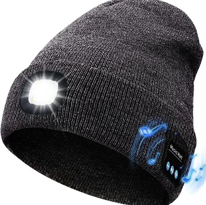 Bluetooth Beanie with LED Headlight and Removable Speakers, USB Rechargeable and Lightweight  warm Hat for Winter Outdoor Activities, Music, Calling, Sport, Unisex Christmas Birthday Gift