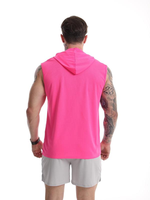 Sporty Men's Letter Print Hooded Sports Vest, Regular Fit Sport Quick Drying Breathable Tank Top for Gym Workout Running, Sportswear for Men, Fall Outfits, Fallfreshness,  Running Vest