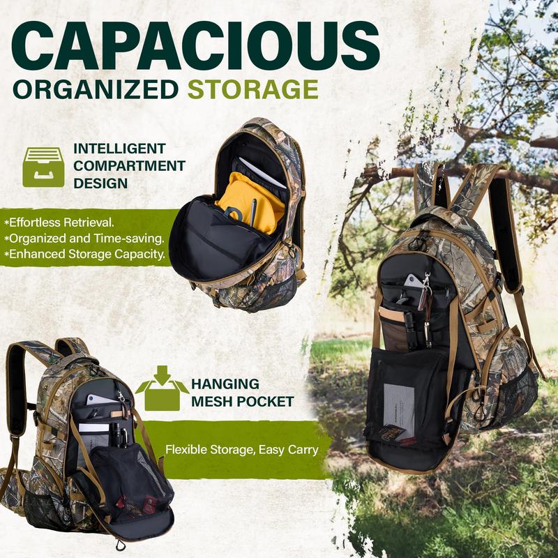 600D Waterproof Hunting Backpack for Men,Camo Hunting Pack with Bow Holder