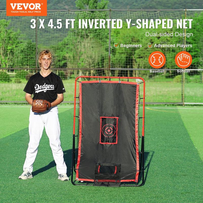 VEVOR Baseball And Softball Rebounder Net, 3.5 x 4.5 ft 2-in-1 Switch Hitter Pitch Trainer, PitchBack Baseball Pitching Return Trainer Nest, Bounce Back Net for Fielding Throwing Practice