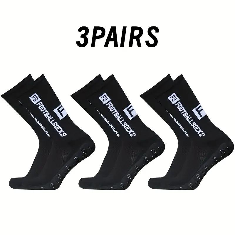 3 Counts  Non-Slip Breathable Sports Crew Socks with Silicone Grip, Ideal for Football Training - Unisex Geometric Design