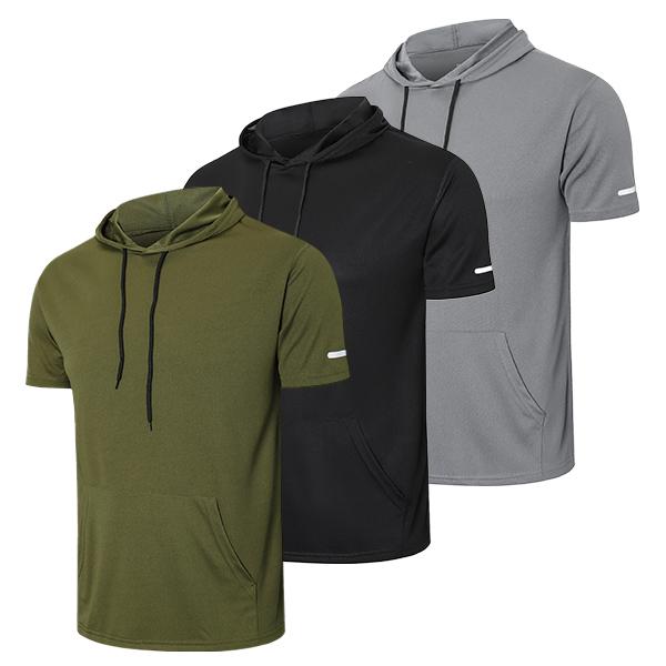 Men's 3Pack Workout Shirts quick drying Moisture Wicking Short Sleeve Mesh Athletic T-Shirts with Hoods