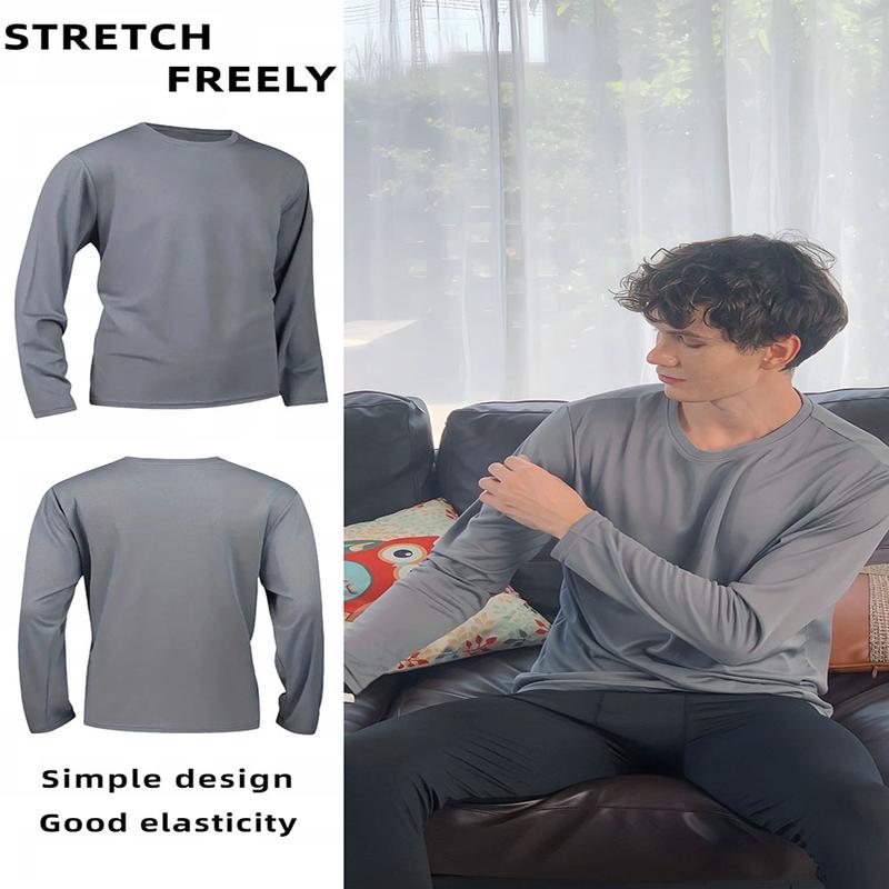 OKP Five Pack Men's UPF Solid Color Round Neck Long Sleeve T-shirt, Breathable Long Sleeve Shirt, Indoor and Outdoor Sportswear Fitness Exercise