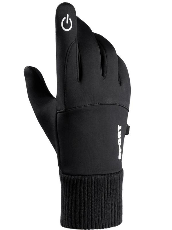 Unisex Touch Screen Cycling Gloves, Solid Color Letter Pattern Warm Gloves for Men & Women, Non-slip Gloves for Outdoor Cycling, Motorcycle, Skiing