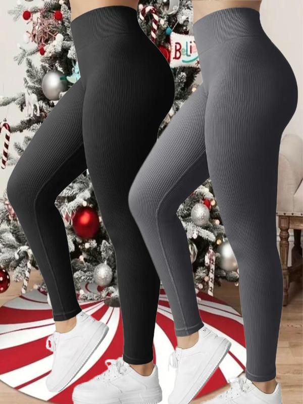 Women's Solid High Waist Sports Leggings, Casual Comfy Breathable Skinny Pants for Yoga Gym Workout Running, Ladies Sportswear for Fall & Winter