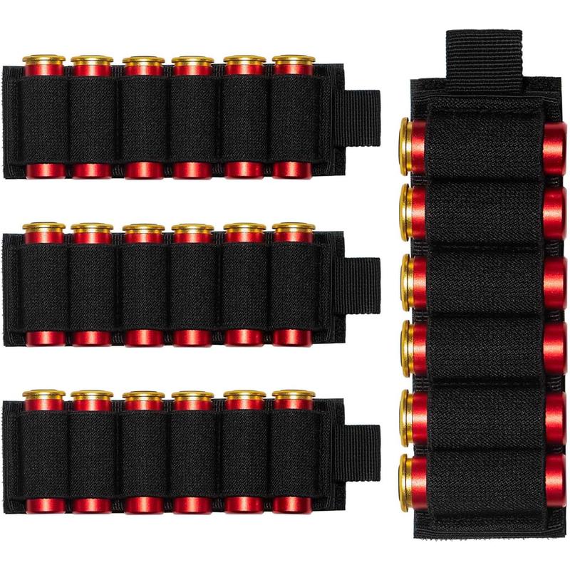 HZB 4 Packs 6 Rounds Shotgun Side Saddle Carrier 12 20 Gauge Shotgun Shell Holder Molle Buttstock Shotgun Card with Adhesive Back Sticker