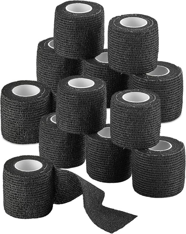 Self-Adherent Cohesive Bandage - 12 Pack Bulk | Black Self-Adhering Medical Wrap | 2