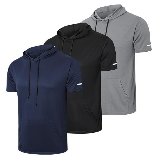 Men's 3Pack Workout Shirts quick drying Moisture Wicking Short Sleeve Mesh Athletic T-Shirts with Hoods