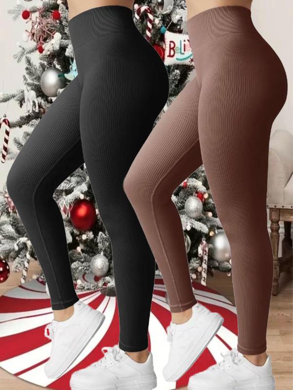 Women's Solid High Waist Sports Leggings, Casual Comfy Breathable Skinny Pants for Yoga Gym Workout Running, Ladies Sportswear for Fall & Winter