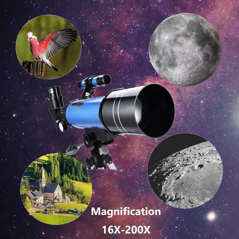 70mm Telescope for  & Astronomy Beginners, Refractor Telescope with Tripod & Finder Scope, Portable Telescope with 4 Magnification eyepieces & Phone Adapter Blue