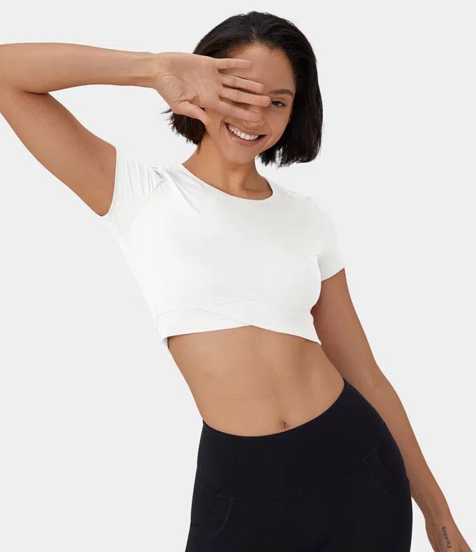 Halara Softlyzero️ plush Crossover Hem Cropped Sports Top