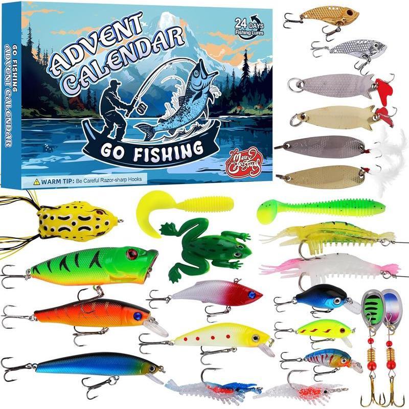 Advent Calendar 2024 Fishing Lure for Man Adult Teen - 24 Days Christmas Countdown Fish Tackle Set - Xmas Surprise Fish Bait Gift for Father Grandpa Brother Boyfriend