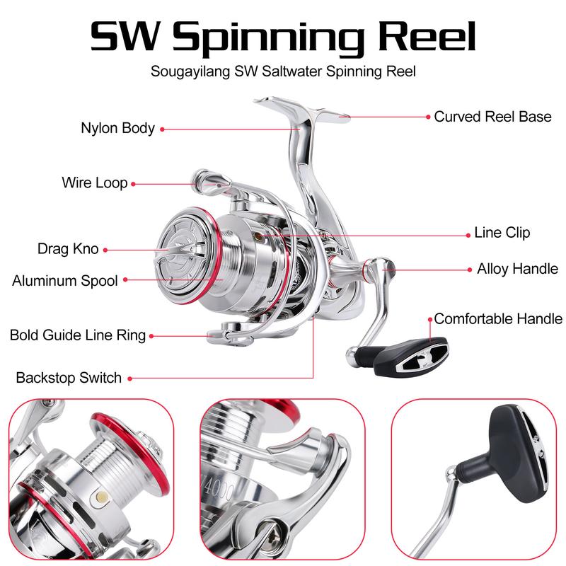 Sougayilang Saltwater Spinning Reel, CNC Aluminum Spool, Oversize Grip, 5.5:1 Gear Ratio, 11+1 Stainless-Steel BB, Freshwater Fishing fishingreels on